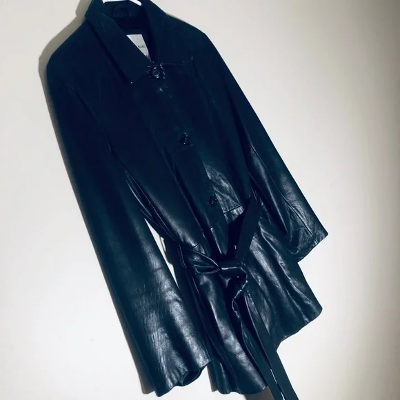 ANDREW MARC BLACK LEATHER COAT